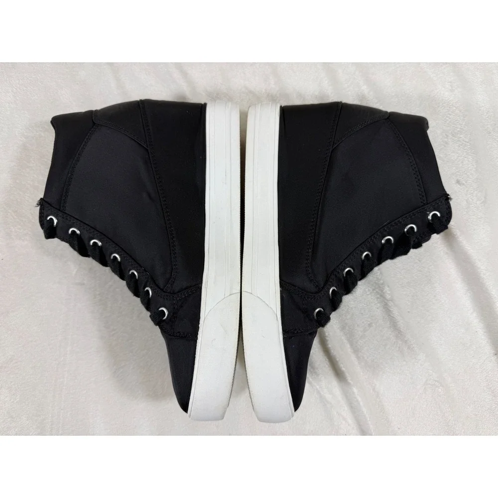 Guess Wedge High Top Sneakers Women 8.5 Black Lace Up Side Zip Logo Casual Shoes